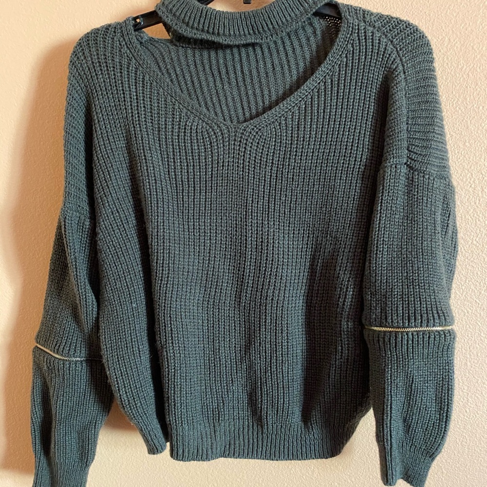 Dark Gray V-neck Sweater (with gold arm zips)